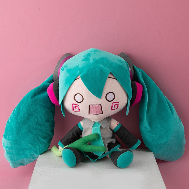 32cm Blue Hatsune Miku Holding Green Onion Sitting Doll Plush