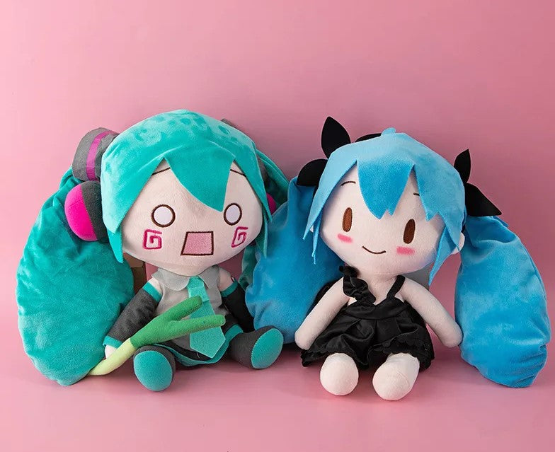 25cm Blue Hatsune Miku Wearing Black Dress Sitting Doll Plush