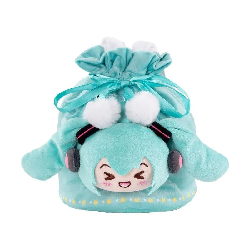 Hatsune Miku Squinting Cute Plush Drawstring Hand Carry Storage Bag