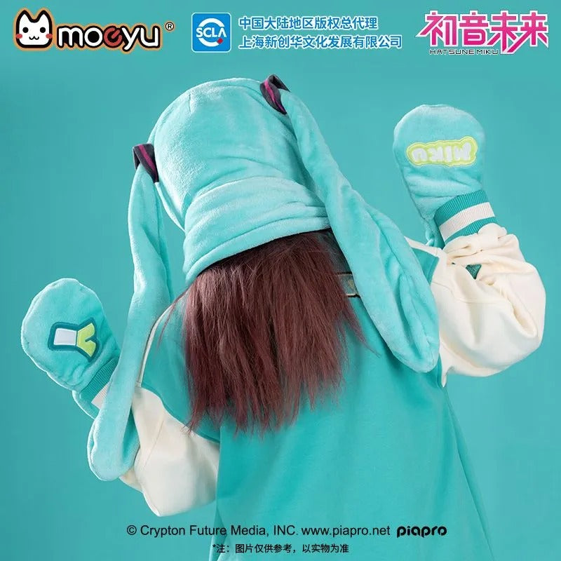 Hatsune Miku Unisex Warm Plush Hat Scarf Gloves Hooded Neck Warmer Three-piece Set