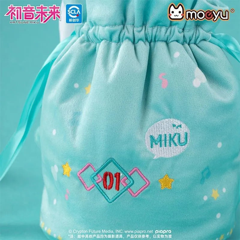Hatsune Miku Squinting Cute Plush Drawstring Hand Carry Storage Bag