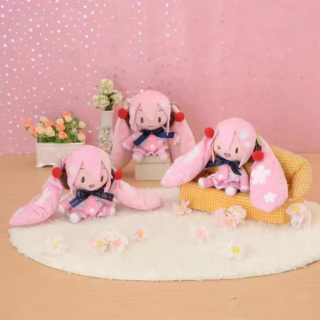 32cm Pink Hatsune Miku Sakura Cherry Hair Sitting Doll Plush