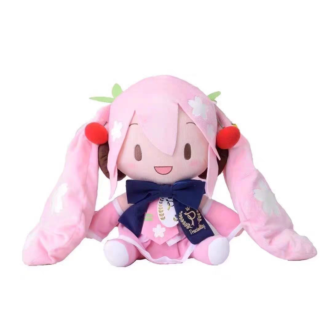 32cm Pink Hatsune Miku Sakura Cherry Hair Sitting Doll Plush
