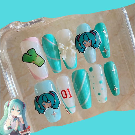 Hatsune Miku Featured Handmade Cute Press-on Nails